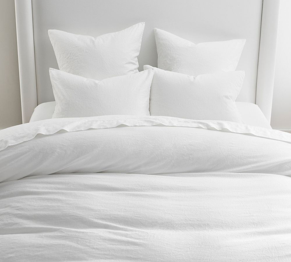 European Flax Linen Cotton Duvet Cover - White, Full/Queen