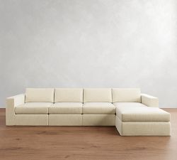 Carmel Square Arm Slipcovered Modular Chaise Sectional (113"&ndash;144")