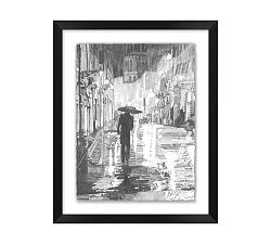 A Man Strolling in Italy on a Rainy Night by AJ Redmond for ArtLifting