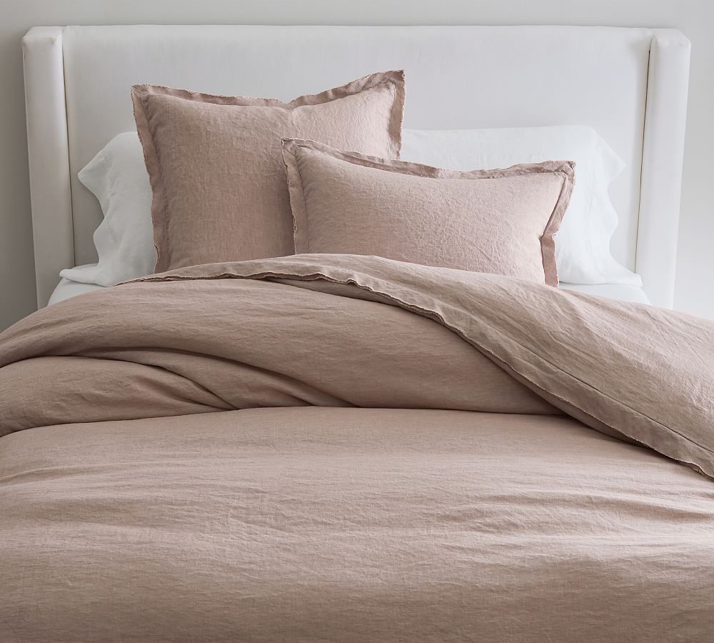 Belgian Flax Linen Double Flange Duvet Cover - Smoky Quartz, Full/Queen