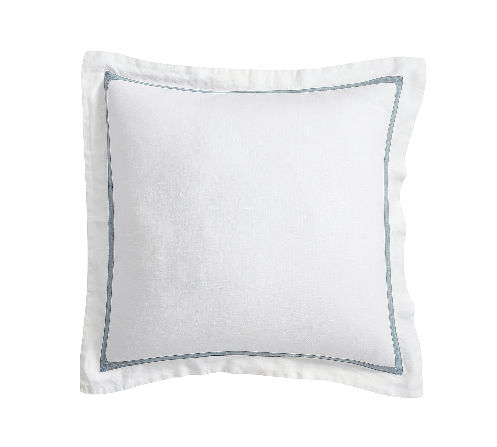 Belgian Flax Linen Frame Sham - White/Chambray, Euro, Set of 2
