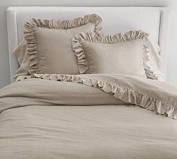 Open Box: Belgian Flax Linen Fringe Ruffle Duvet Cover, Full/Queen - Warm Gray