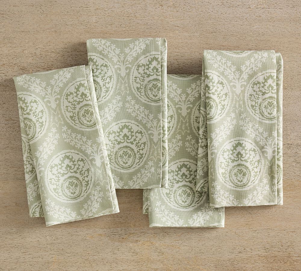 Lena Medallion Organic Cotton Napkins - Set of 4 - Set of 4 - Green