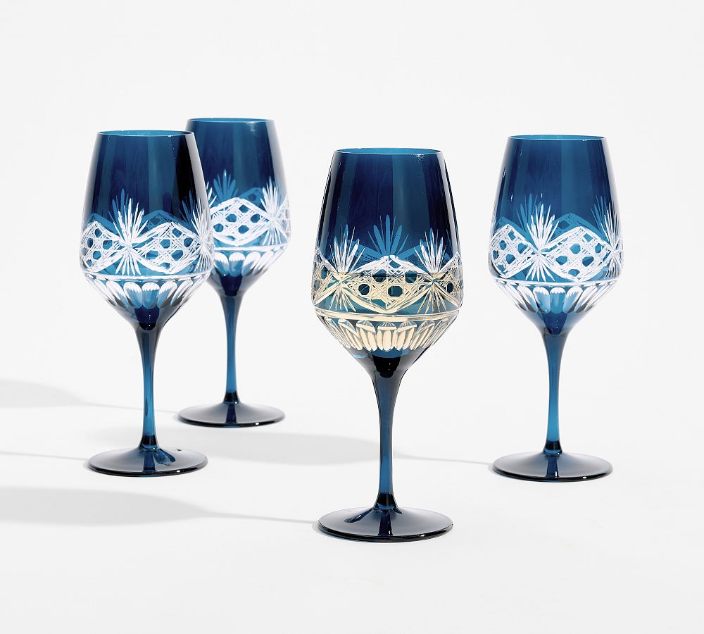 Antique Cut Wine Stem Glasses - Set of 4