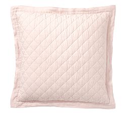 Open Box: Belgian Flax Linen Diamond Quilted Sham, Euro, Set of 2 - Soft Rose