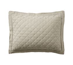 Open Box: Belgian Flax Linen Diamond Quilted Shams, Standard, Set of 2 - Bamboo
