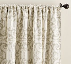 Open Box: Margot Scroll Print Rod Pocket Blackout Curtain, 50 x 84" - Taupe