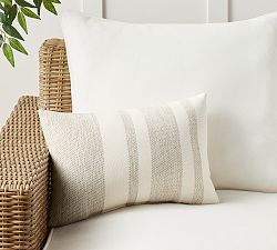Open Box: Sunbrella® Holden Striped Outdoor Pillow, 14" x 20" - Ecru