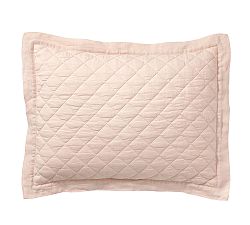 Open Box: Belgian Flax Linen Diamond Quilted Sham, Standard, Set of 2 - Soft Rose