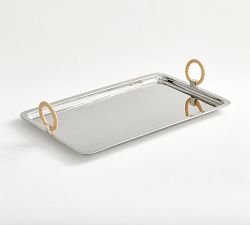 Silver &amp; Rattan Handled Tray