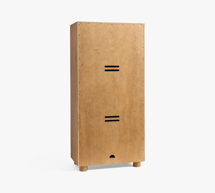 Back view of cabinet showing two ventilation slots and curved bottom edge.