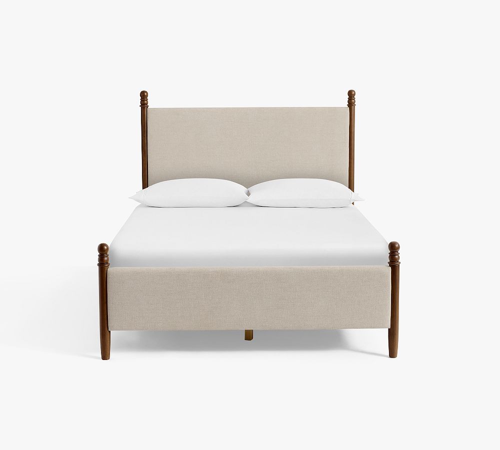 Chris Loves Julia Modern Traditional Bed - Rustic Linen Parchment with Light Roast Leg, King
