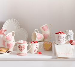 Heart Block Print Stoneware Mugs - Set of 4