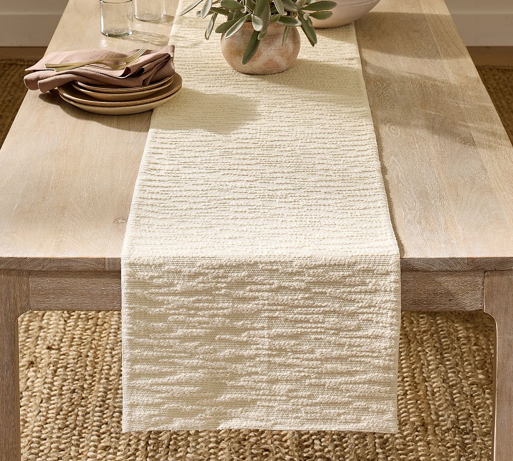 Herringbone Textural Cotton Table Runner - 18" x 108" - Ivory
