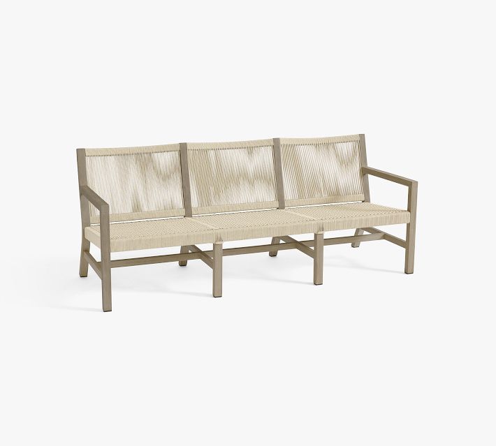 Side view of a three-seat outdoor sofa showing armrests and leg structure.