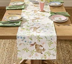 Bunny Embroidered Cotton Table Runner