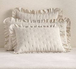 Belgian Flax Linen Ruffle Tufted Quilted Sham