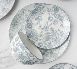 Antique Porcelain Floral Dinner Set, Set of 12