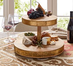 Mango Wood &amp; Copper Tiered Stand