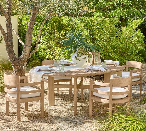 Reyes 7-Piece Teak Rectangular Outdoor Dining Table with Josie