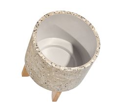 Terrazzo Planters on Wooden Stand, Beige