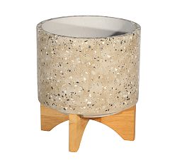 Terrazzo Planters on Wooden Stand, Beige