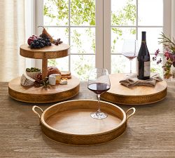 Mango Wood &amp; Copper Serving Tray