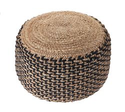 Handwoven Basketweave Jute Pouf