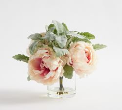 Faux Peony Composed Arrangement in Glass Vase