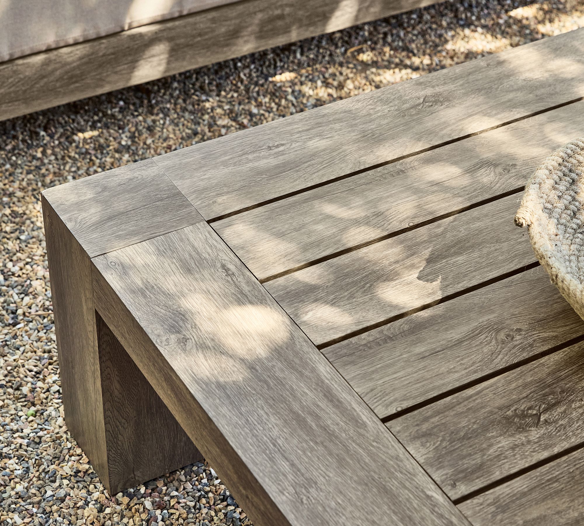Corner view of wooden coffee table