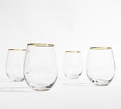 Gold Rim Stemless Wine Glasses - Set of 4