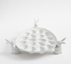 Rustic Bunny Stoneware Deviled Egg Platter