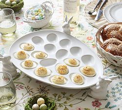 Rustic Bunny Stoneware Deviled Egg Platter