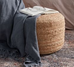 Round Hand Braided Jute Pouf