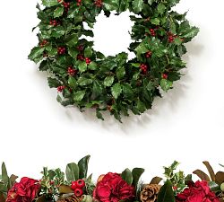 Handcrafted Faux Holly Branch Wreath