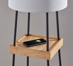 Neve Charge Wooden Shelf Floor Lamp with USB (64")