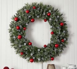 Lit Faux Oversized Holiday Wreath With Ornaments &amp; Clear LED Lights