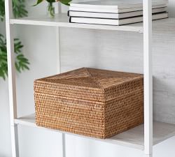 Tava Handwoven Rattan Square Storage Box With Lid