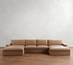 Westwood Square Arm Leather Double Chaise Sectional (172"&ndash;185")