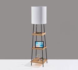 Neve Charge Wooden Shelf Floor Lamp with USB - Thumbnail 2