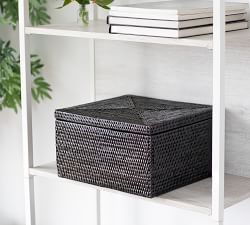 Tava Handwoven Rattan Square Storage Box With Lid