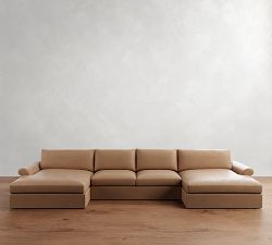 Westwood Roll Arm Leather Double Chaise Sectional (178"&ndash;191")