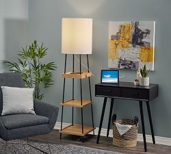 Neve Charge Wooden Shelf Floor Lamp with USB - Thumbnail 5