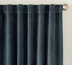 Open Box: Velvet Twill Blackout Curtain, 50 x 120" - Steel Blue