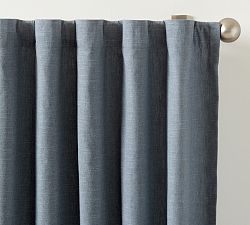 Open Box: Emery Linen Curtain, 100"W x 96"L - Steel Blue
