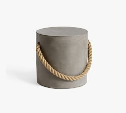 Open Box: Coastal Concrete & Rope Round Outdoor Side Table (16")