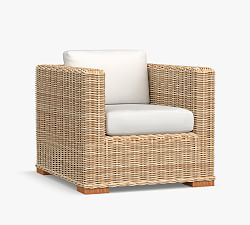 Open Box: Huntington All-Weather Wicker Square Arm Outdoor Lounge Chair with Cushion - Natural