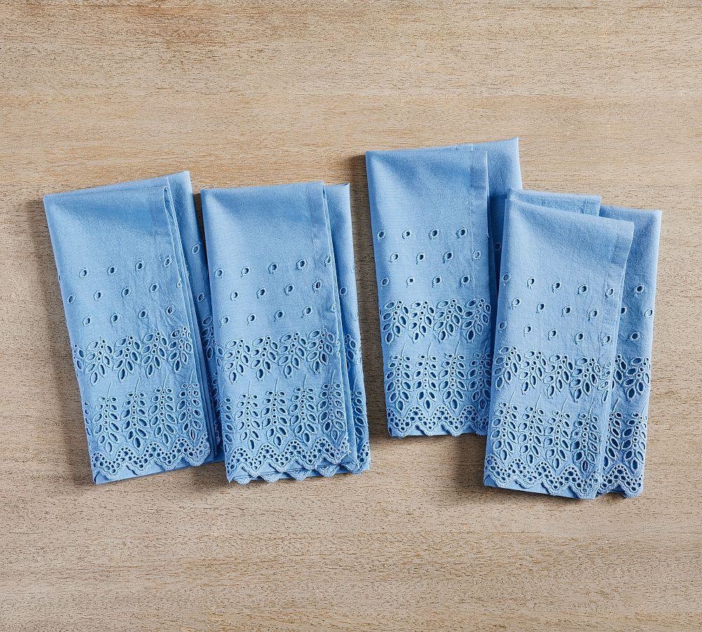 Eyelet Organic Cotton Napkins - Set of 4 - Cornflower