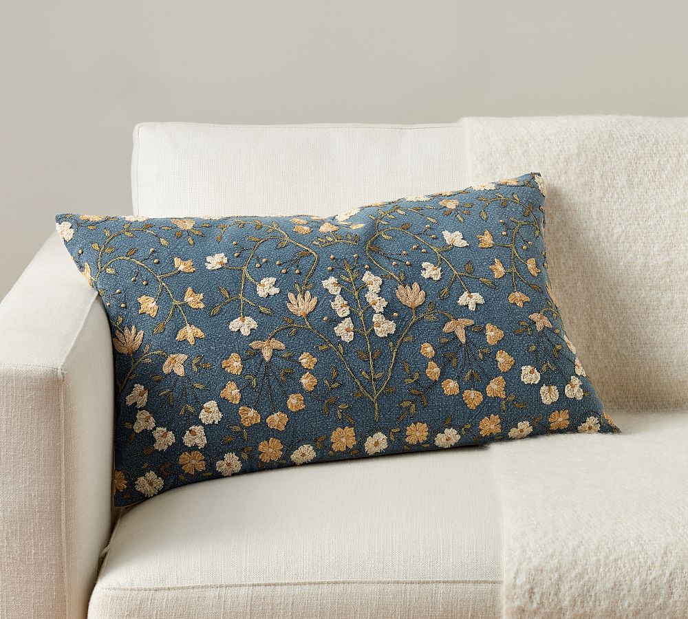 Zea Embroidered Lumbar Pillow - 16 x 26", Blue Multi