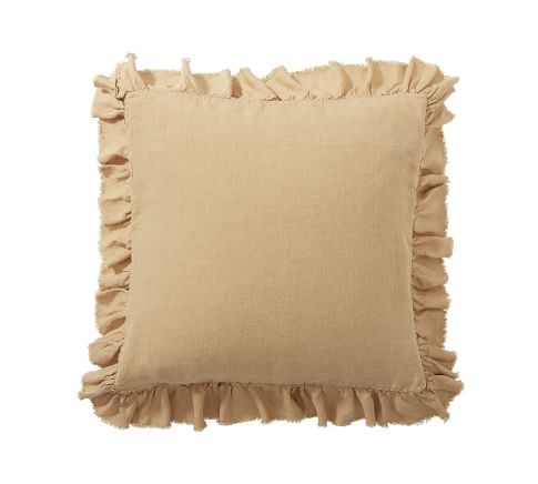 Belgian Flax Linen Fringe Ruffle Sham, Tumbleweed, Euro, Set of 2